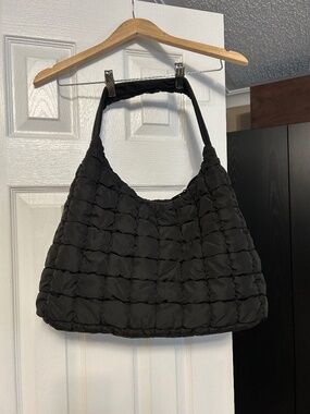 M&S Black Quilted Shoulder Bag - Puffer Style Hobo Tote